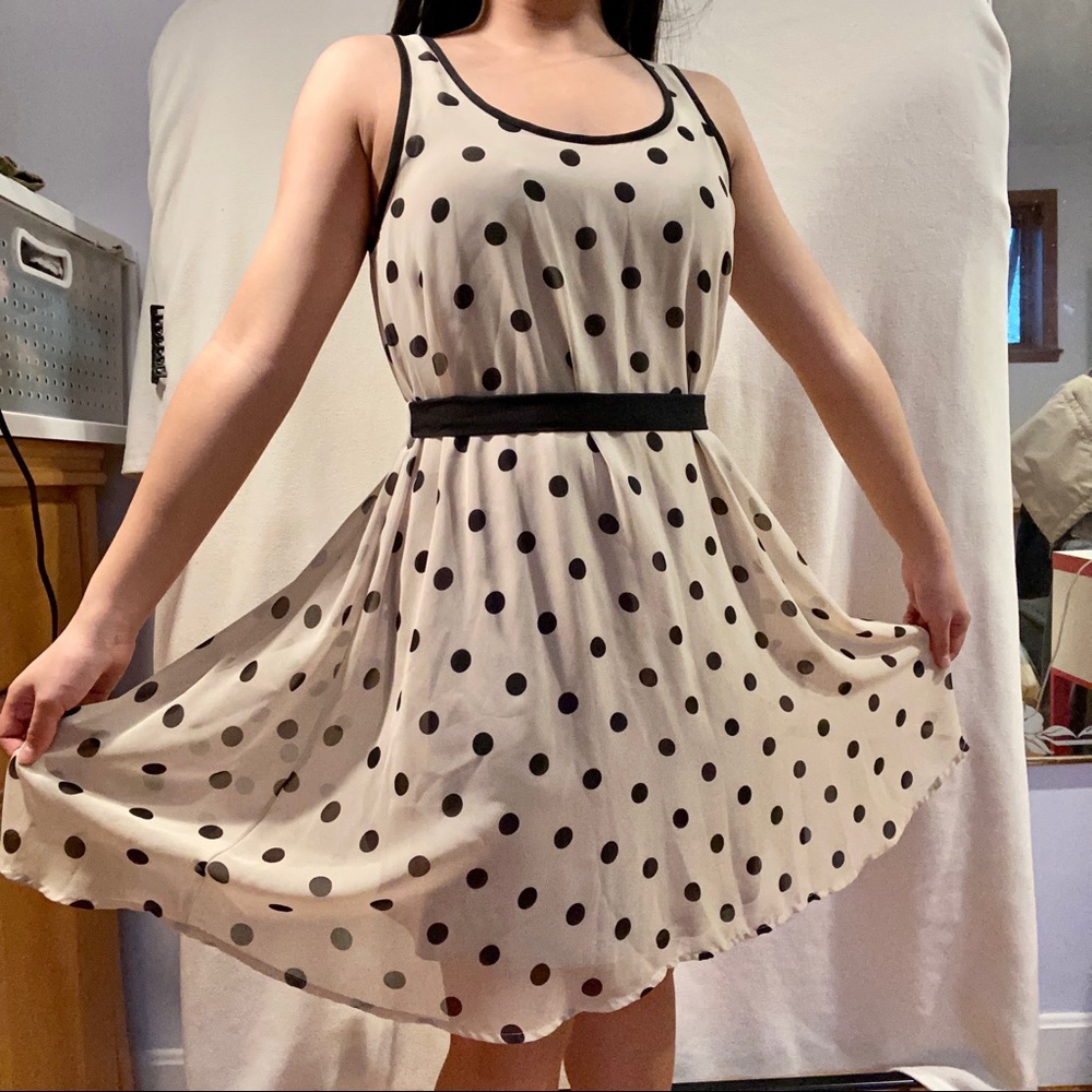Forever 21 Tan and Black Polka Dot Dress